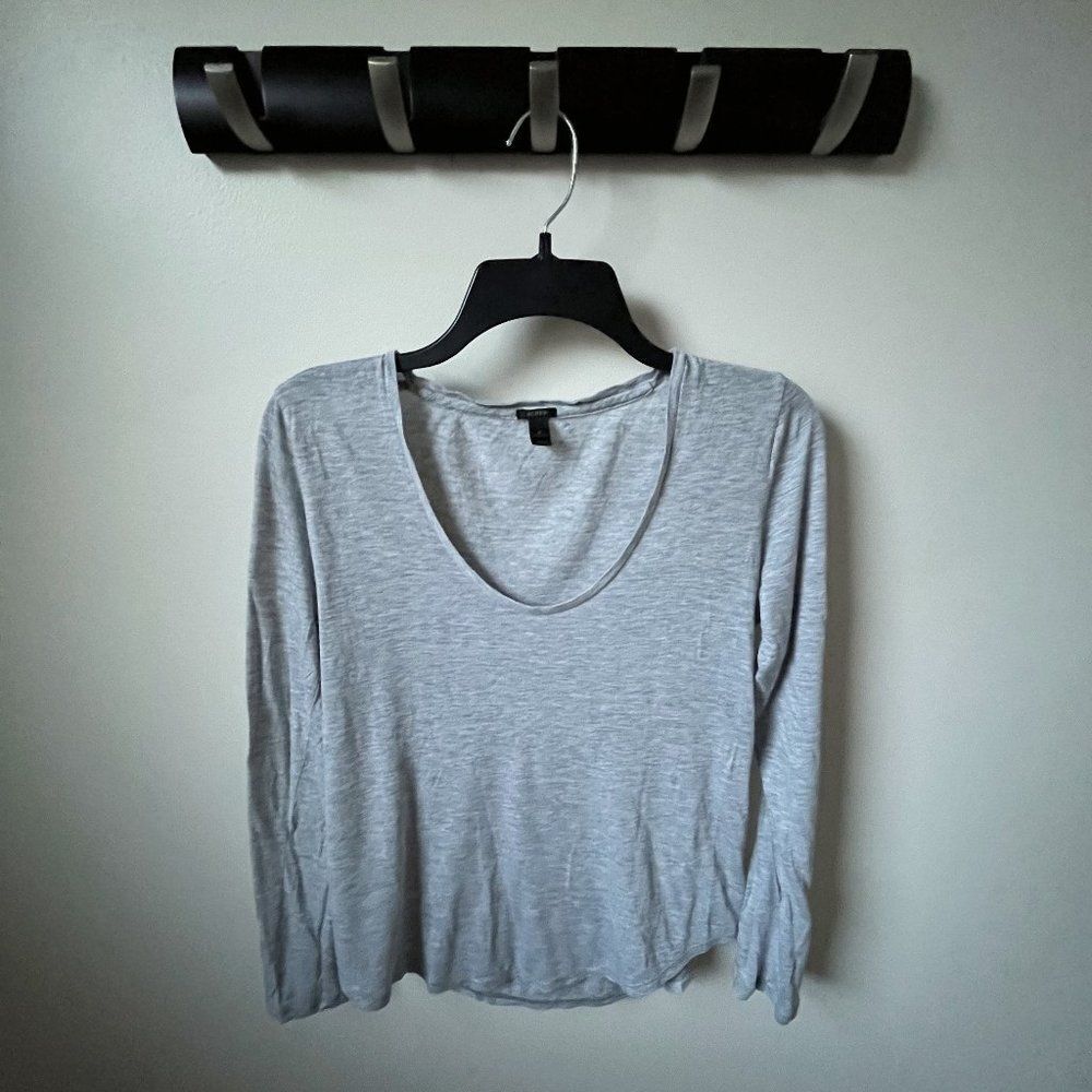 J. Crew Gray Long-Sleeve Scoop Neck Tee